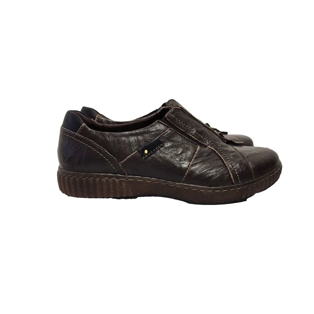 Clarks Magnolia Slip-On Size 9 Zip Closure Comfort Shoe Leather Dark Brown